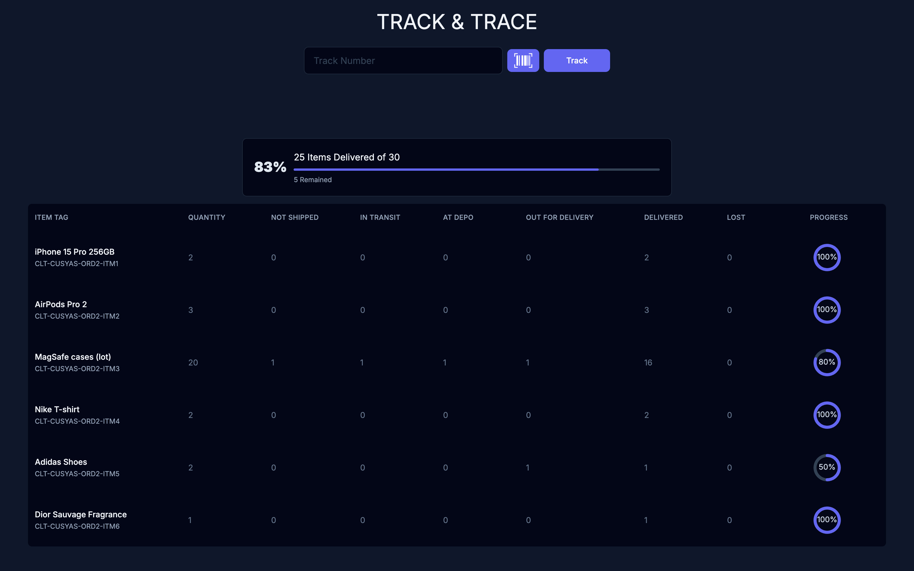 Live order tracking